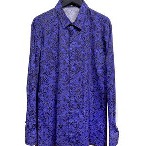 Versace Blue Brown Paisley Patterns Cotton Shirt
